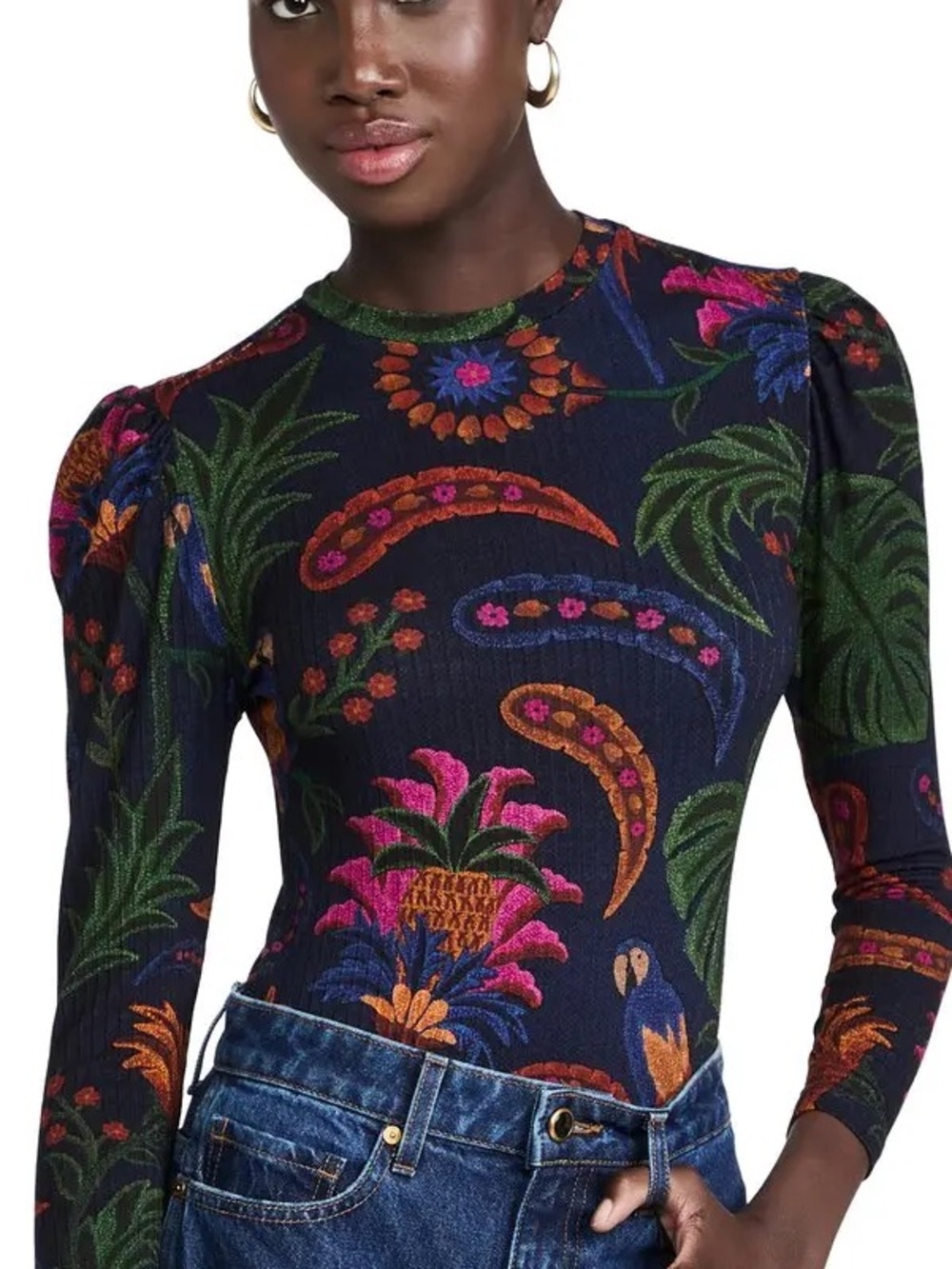 Farm Rio Navy Tropical Tapestry Bodysuit